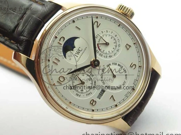 MIROTIME 0218 Compact Portugieser Perpetual Calendar IW503302 RG V9F 1:1 Best Edition White Dial on Brown Leather Strap A 7113
